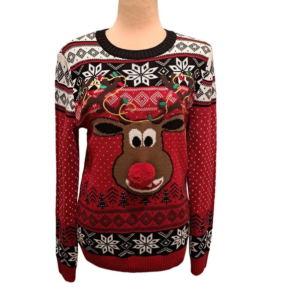 Ugly Christmas Sweater Sweaters - Ugly Christmas Sweater - Rudolph Size S